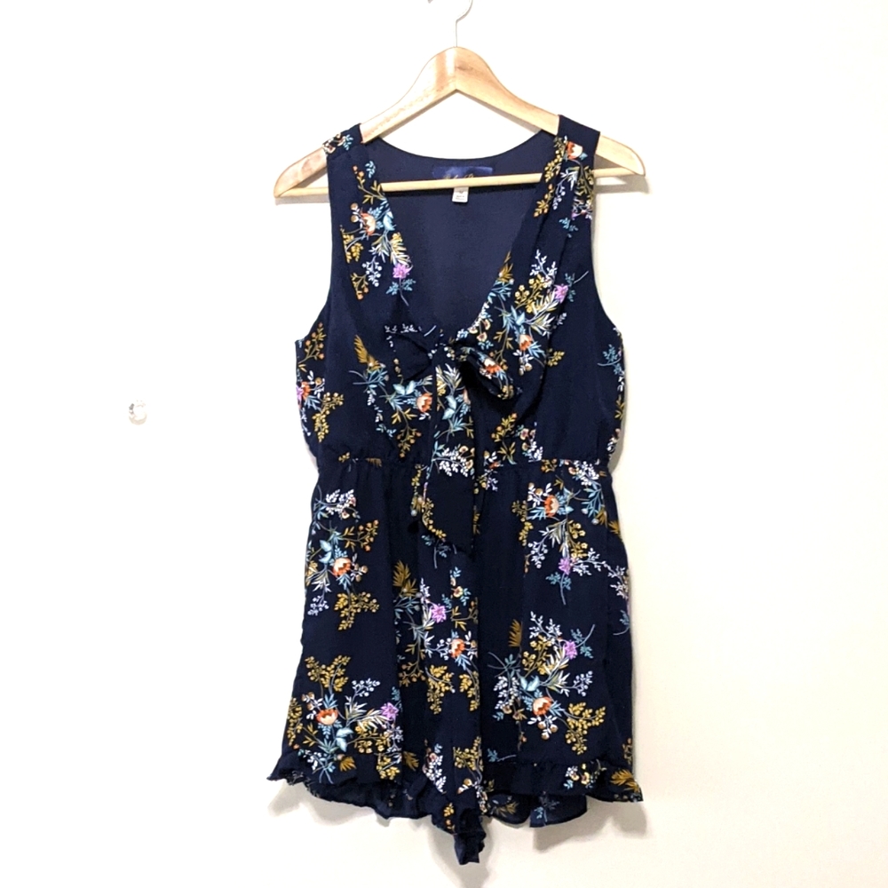 Francesca's Blue Rain Blue Floral Summer Romper, M
